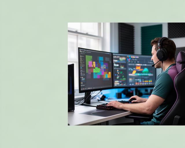 Competitive blockchain gamer reviewing match statistics beside a desktop setup in a focused London gaming room