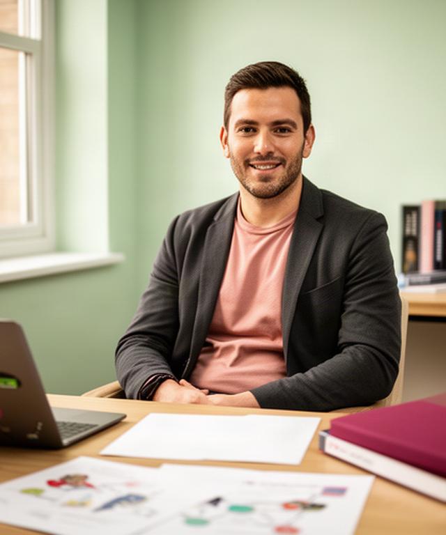 Blockchain gaming coach seated in a Croydon workspace with game strategy notes and a laptop